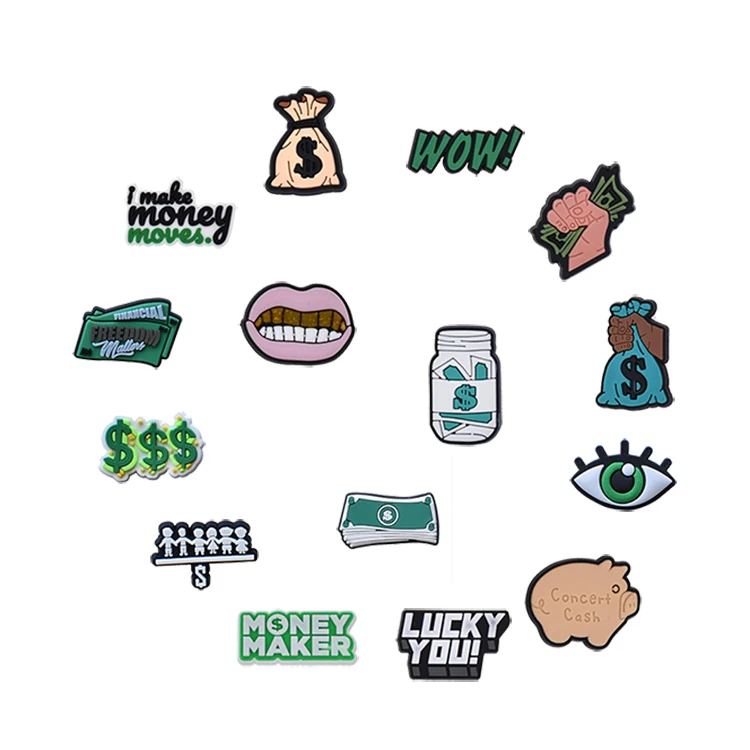 

New Designed Pvc Shoe Charms Character Money Croc Shoe decorations Birthday Gifts for Adult Kids, As pictures show