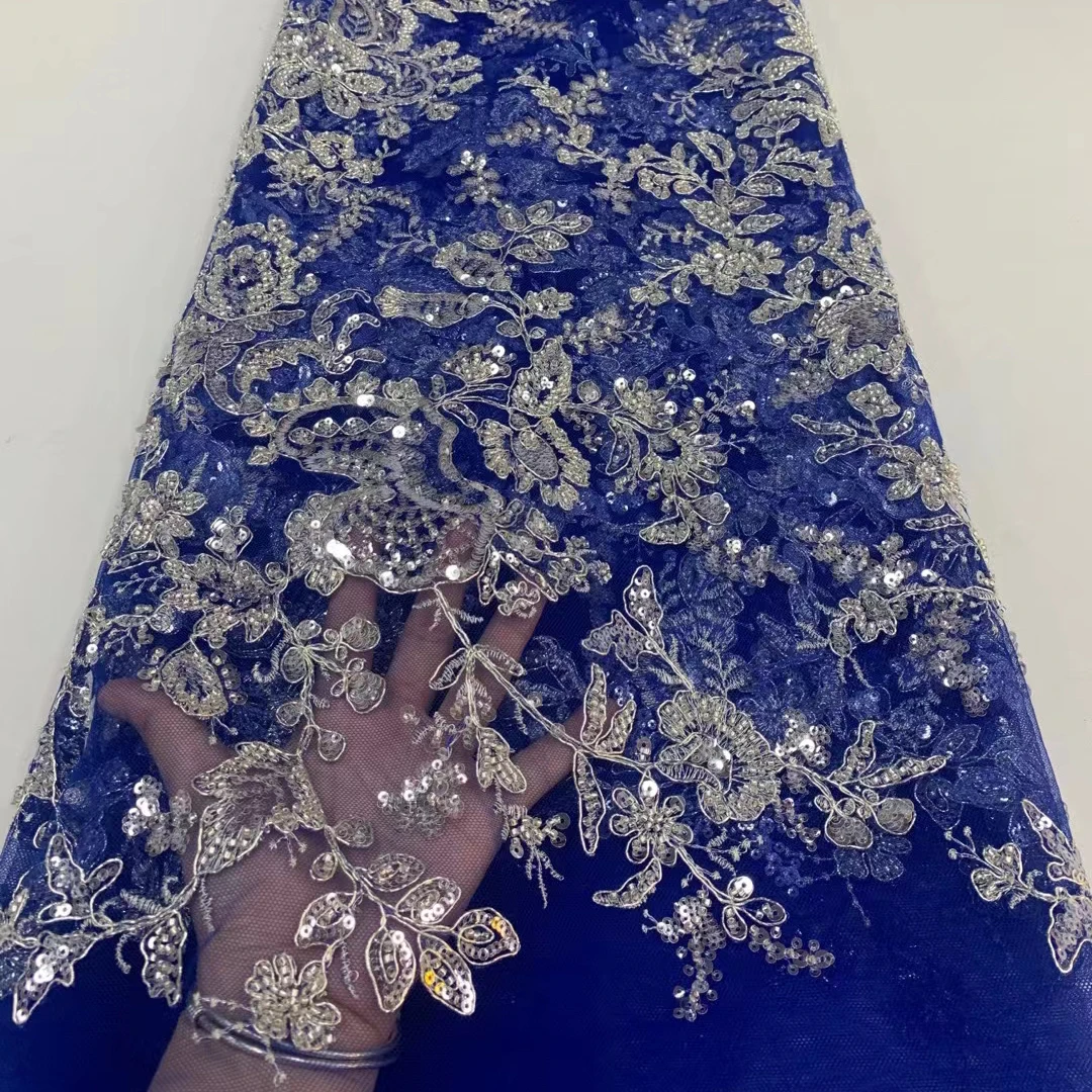 

Hot Sell African Embroidery Nice Beads Lace Fabrics Beautiful Wedding Party French Sequins Lace Dress