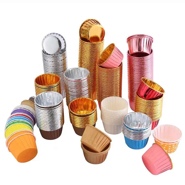 

Heat resistant rose gold roll edge grease proof paper / aluminum plated cupcake liners baking tools