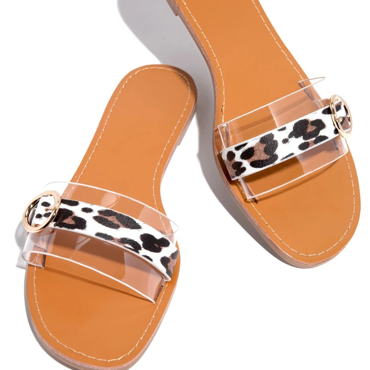 

High Quality Non-slip Style One-line Color-blocking Brown Womens Sandals, Customized color
