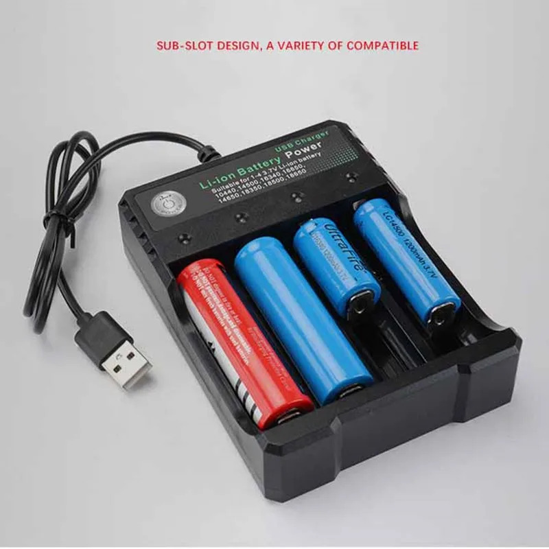 

3.7V 18650 Charger Li-ion Battery USB Independent Charging Portable Electronic Cigarette 18350 16340 14500 Battery Charger, Black