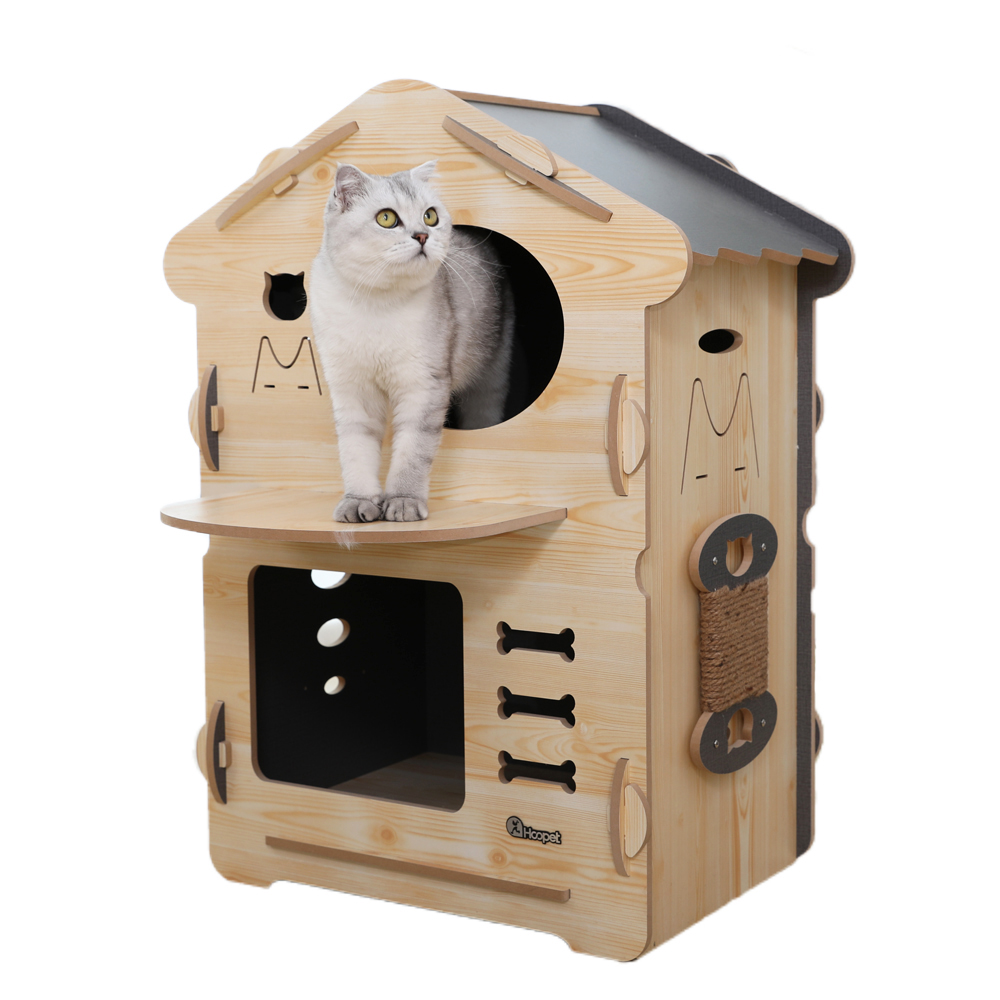 

OEM Custom Hoopet Wooden Pet Furniture Assemble Cat Cave Lounge House Tree, Burlywood
