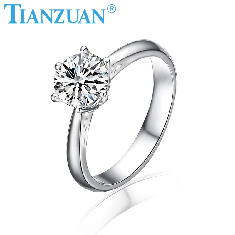925 sterling silver moissanite ring 6.5mm 1ct round DF color stone 6 claws ring for wedding diamond ring