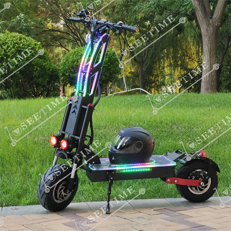 

SEETIME dual motor 13inch fat tire LED pendal light 8000w 60v electric scooter fast Electric Scooters adults, Black