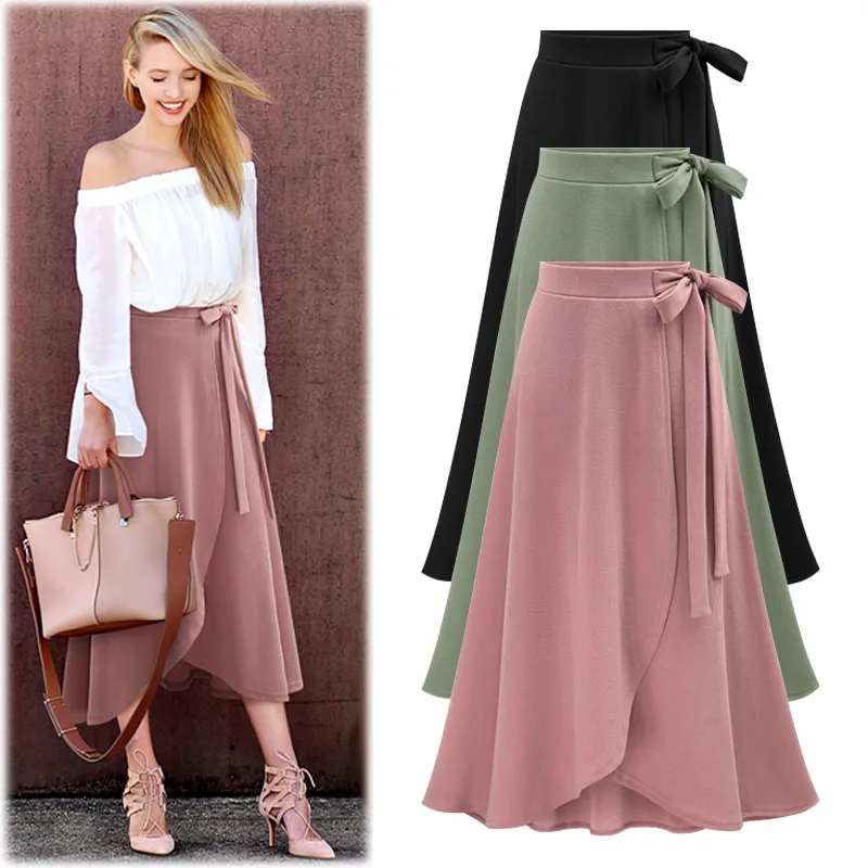 

Vintage Slit Skirts Womens Long Skirt Plus Size 6XL Ladies High Waist Summer Slim Casual Asymmetric Skirt