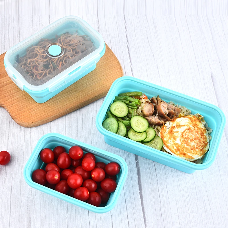 

Portable Collapsible Food Storage Containers Lunch Box Silicone Freezable Lunch Box Folding Lunch Box, Pink/blue/green