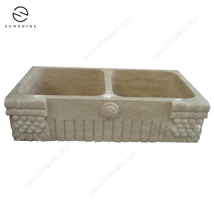 Genuine Egypt Galala Marble Stone Under Mounted Apron Kitchen Farmhouse Sink