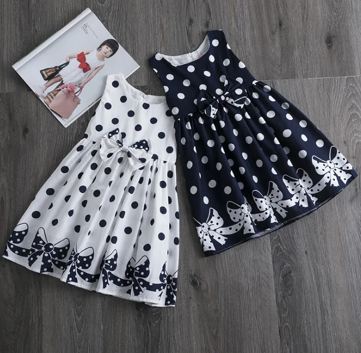 

3-12 Years Girls Polka-Dot Dress Summer Sleeveless Bow Ball Gown Clothing 2020 Kids Baby Princess Dresses Children Clothes, Picture shows