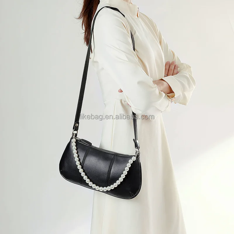 

LIKEBAG fashion hot sale pearl chain crossbody bag soft pu leather solid color ladies Retro shoulder messenger handbags Underarm