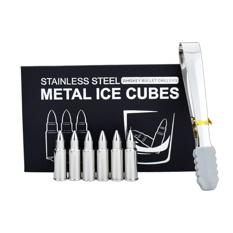 6pcs Stainless steel bullet shape Whiskey Rocks Ice cube for bar