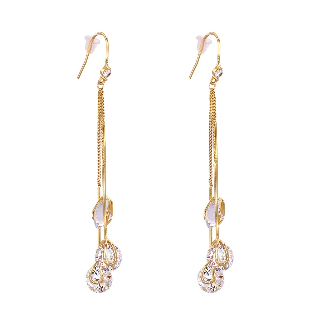 

New Arrival Long Style Diamond Tassel Earrings Baroque Gold Plated Crystal Rhinestone Drop Earrings For Women