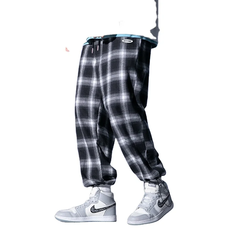 

2021 Fall New Loose-Fitting Pants Men'S Black And White Checkered Foot Mouth Drawstring Casual Sweatpants Men'S Pants & Trousers