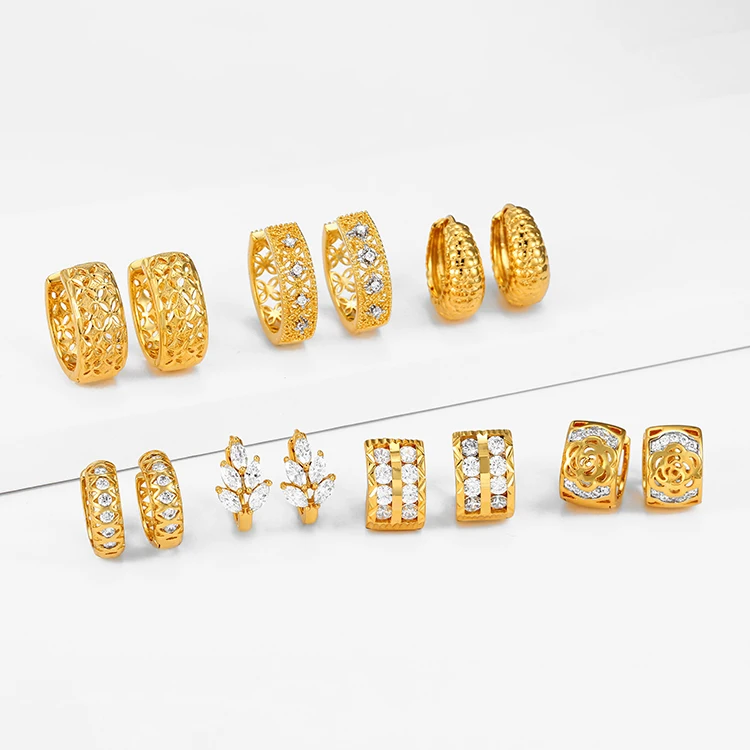 E-212 Xuping hot sale gold design women earrings jewelry, dubai gold plated synthetic cubic zircon fashion hoop earrings