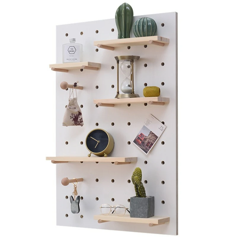 Wooden Floating Shelves Pegboard Wall Shelves Wood Mounted Organizer For Decoration Easy