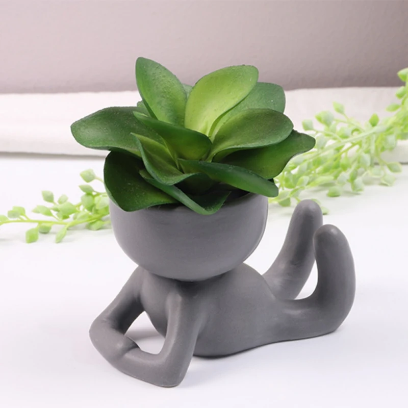 

Creative Ceramic Succulent Planter Vase Human Shaped Mini Indoor Small Flowerpot Cute Home Garden Office Desktop Decoration