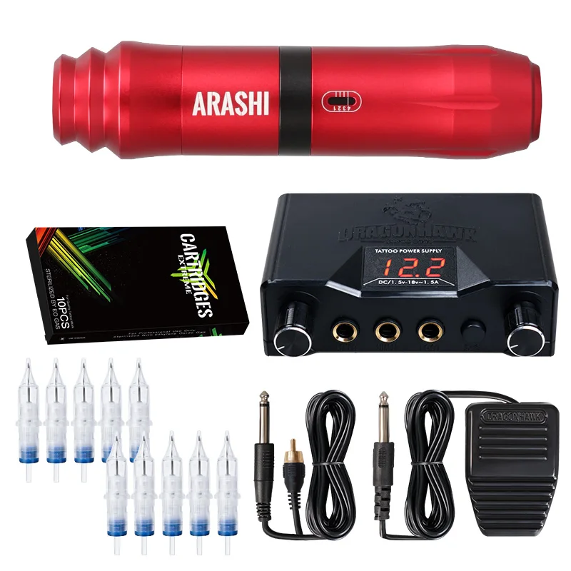 

Free Shipping Dragonhawk Tattoo machine pen Kit led power supply