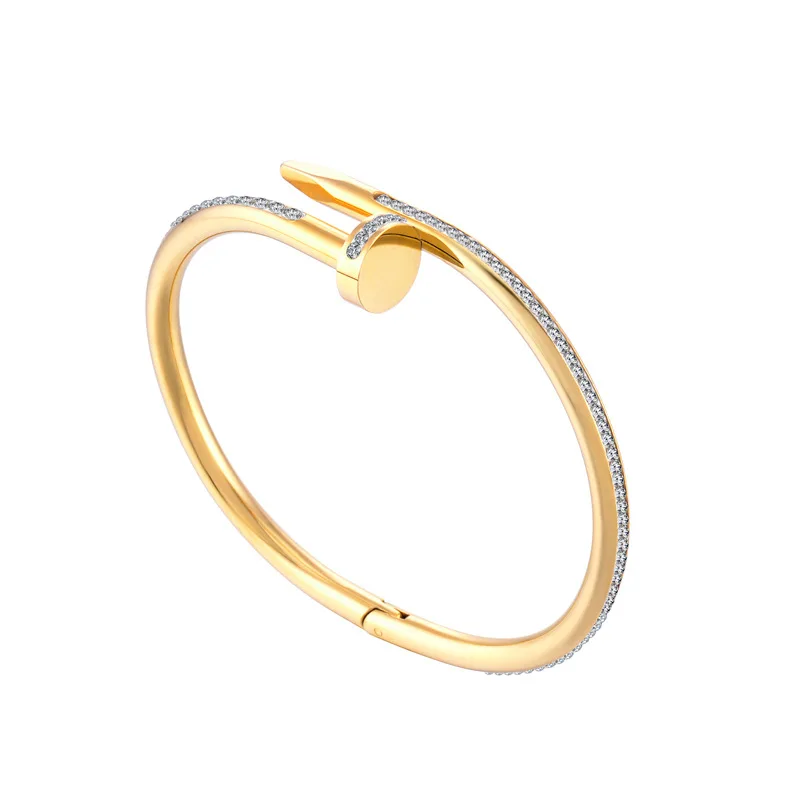 

New arrival bangle quality stainless steel screw with shiny zircon bangles bracelet women jewelry gift