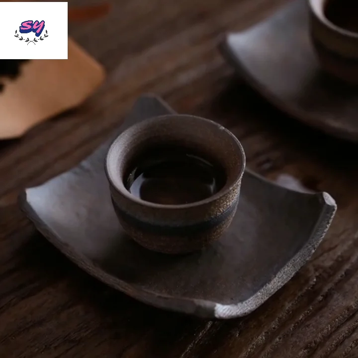 Handmade Retro Stoneware Tiles Shape Ceramic Plate Saucer Coaster