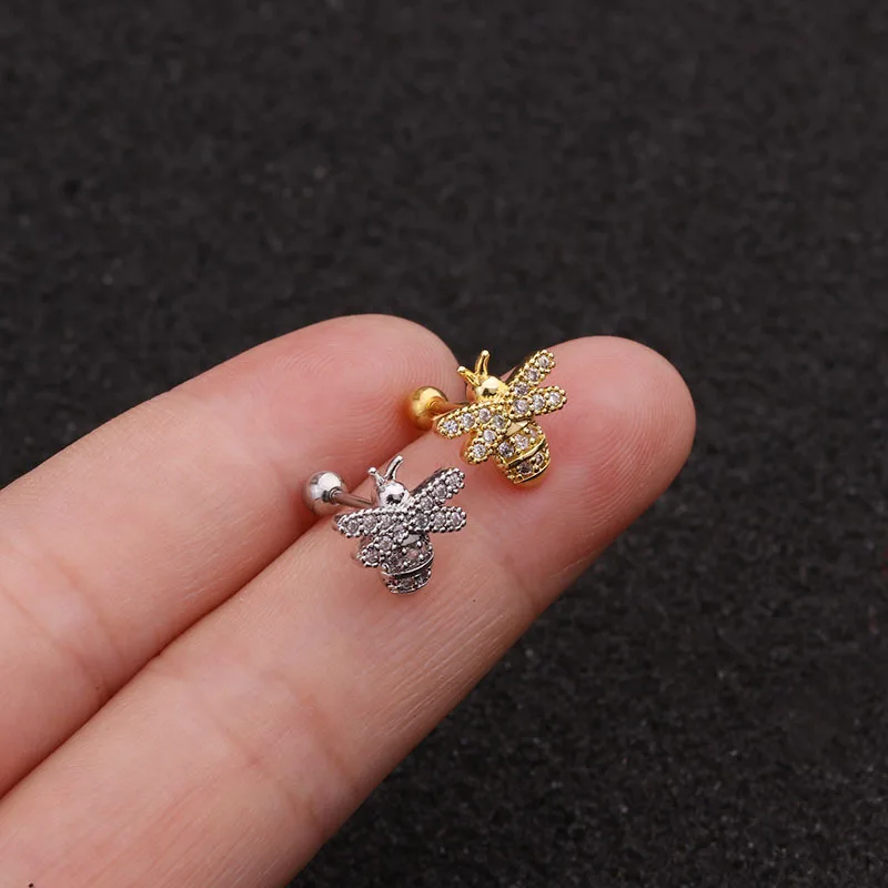 

YW 16G Cz Little Bee Tragus Stud Conch Piercing Helix Cartilage Earring Crystal Rook Conch Earlobe Stud Ear Piercing Jewelry