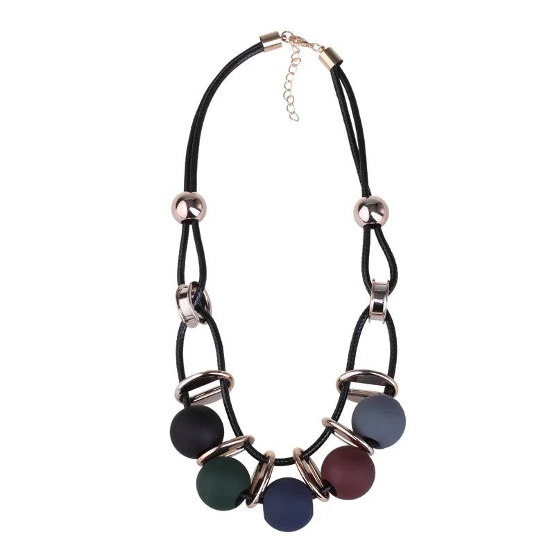 

Bohemian Jewelry Short Leather Cord Women Geometric Necklace Colorful Wood Beads Pendants Statement Necklaces