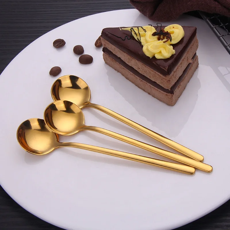

Hot Sale Round Gold Stainless Steel Tea Coffee Dessert Spoon, Silver, gold