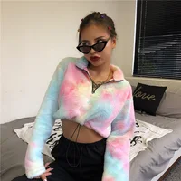 

winter fall clothing women tie dye half zip velvet sweatsuit sweatshirt sweater