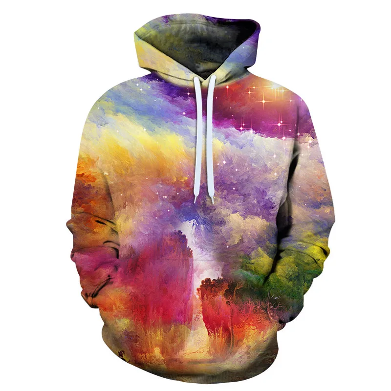 

Color oil print 3D printed sweater with pocket hoodie