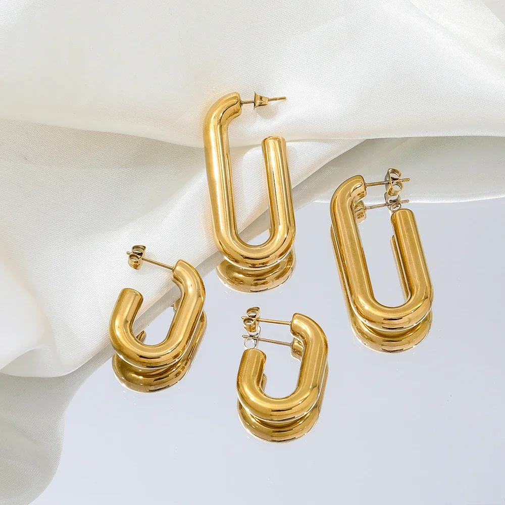 

Trendy Earring 18K Gold Plated Hollow U Hoop Earrings Stainless Steel Jewelry For Woman