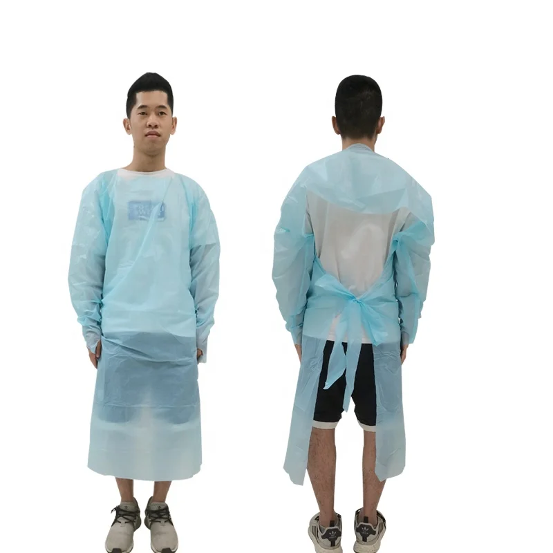 

disposable medical gown high quality en14126 cpe gown pp sms washable blue full back with ties cpe gown, Blue/white/green/yellow