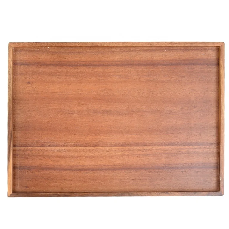 

Hot sale wholesale acacia wood breakfast serving tray Black walnut wood bread tray, Natural color