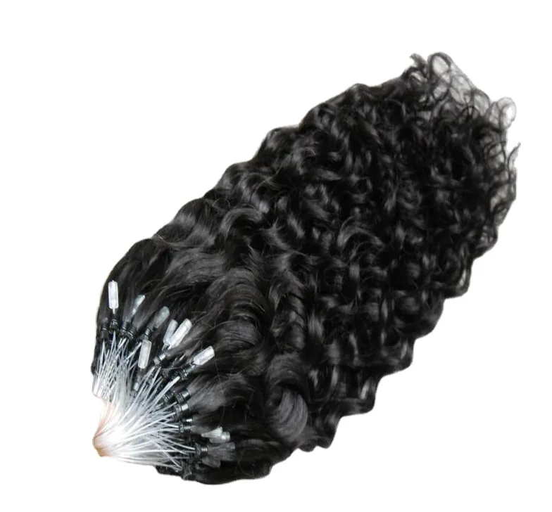 

Wholesale 12a grade real brazilian raw natural cuticle aligned indian human kinky curly burmese micro links loop hair extensions