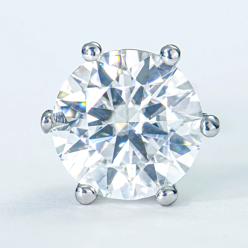 Stocks Fine Jewelry 925 Silver Plated Rhodium Round VVS Moissanite Diamond 6 Prong Stud Earrings Classic Fashion Jewelry