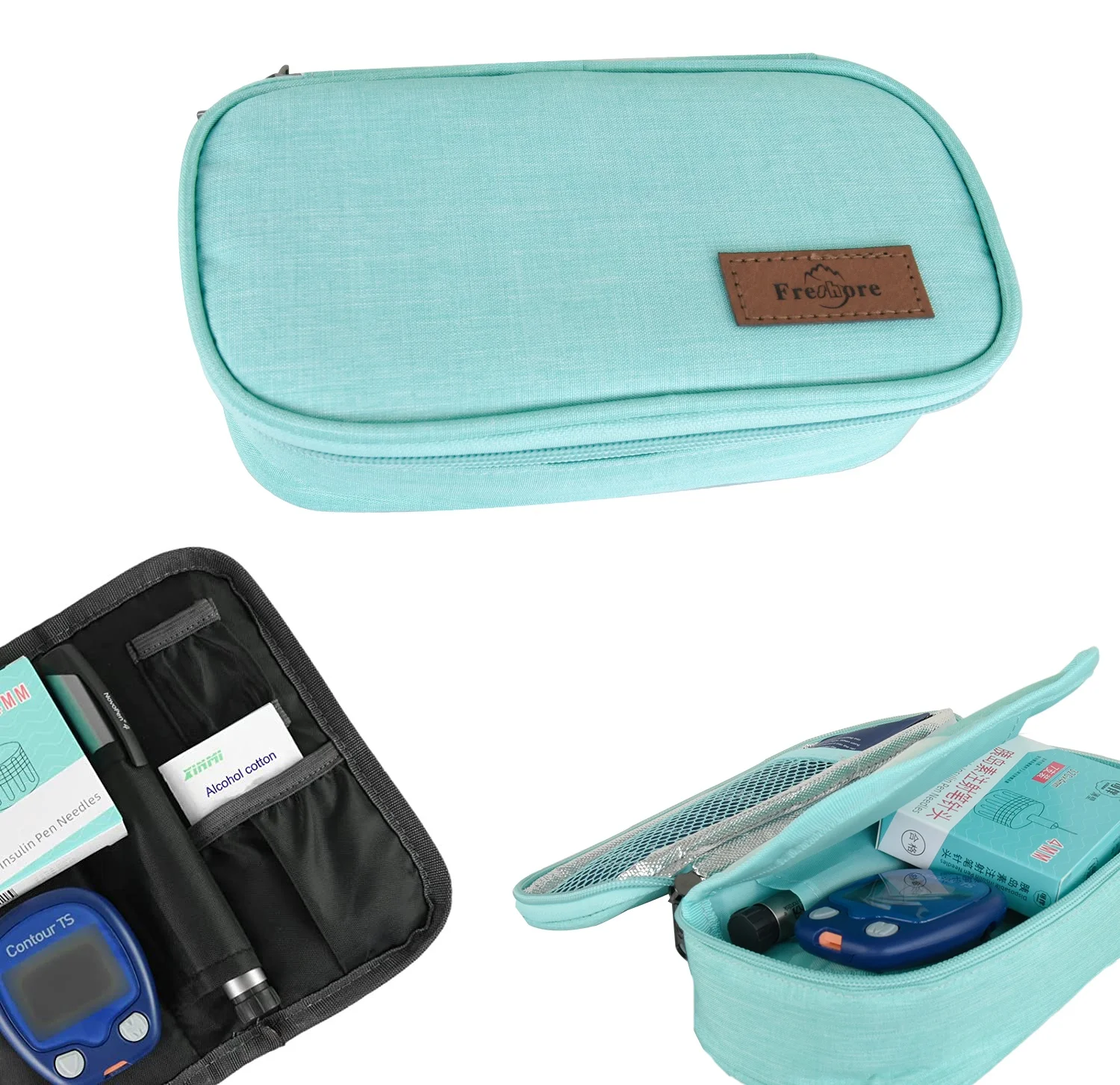 

Fashionable Shinny Green Insulin Cooler Travel Case Keep the Insulin Pen Around 12 hours Insulated Diabetic Case with 2 Ice Pack, Grey and shinny green