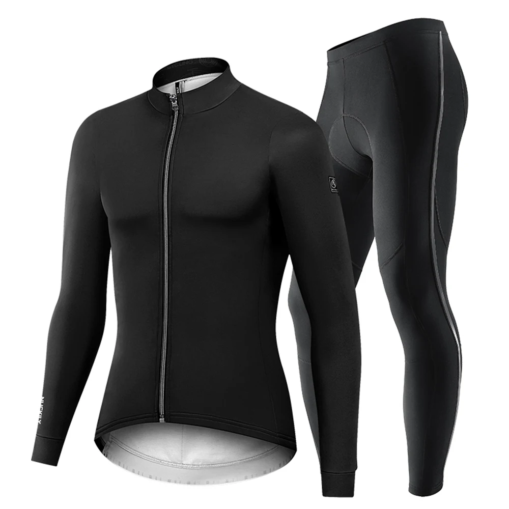 

Nuckily men's long sleeve cycling jersey set biking jacket pants 3D padded bicycle bike riding set