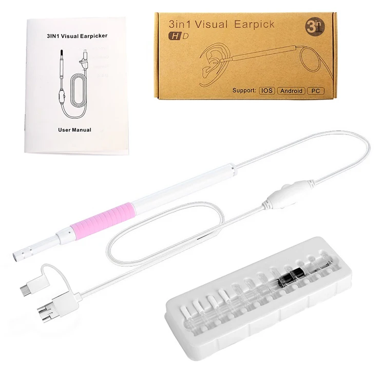 

3 IN 1 480P 2m Wire 5.5mm Ear Camera Ear Cleaner Otoscope HD Visual Ear Camera, Pink