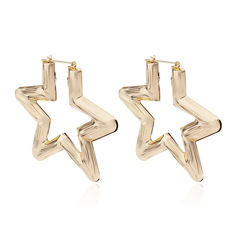 

Vintage Geometric Pentagram Contour Stud Earring Simple Hollow Metal Five-Pointed Star Women Exaggerated Jewelry 202103