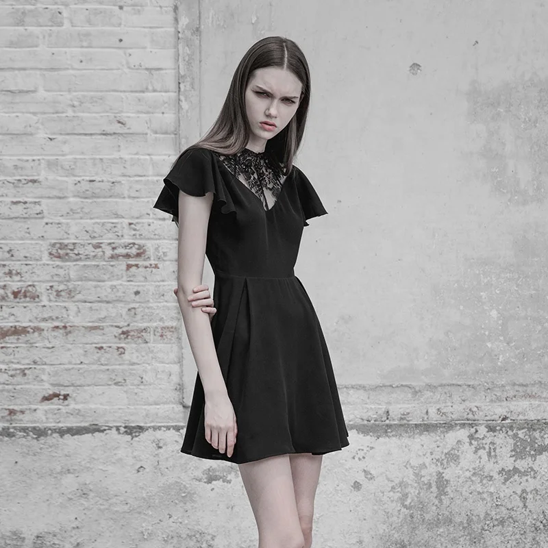 

A line new slim elegant gothic lace dresses womens little black dress woman