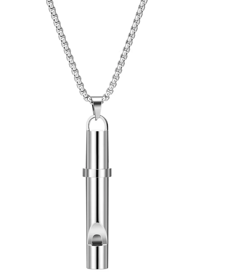 

Personalized Jewelry Anxiety Relief Breathwork Tool Breathing Exercises Stainless Steel Whistle Necklace, Steel/black