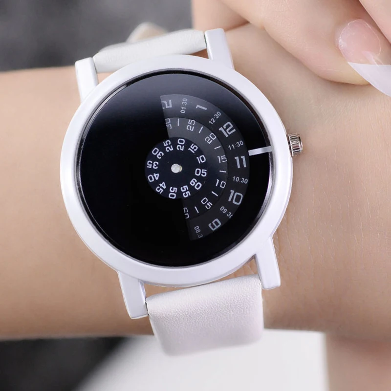 Creative Design Simple Rotary Table Wrist Watch Special Digital Discs Hands Fashion Quartz Watches For Men Women