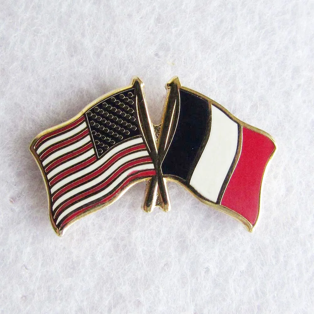 

Custom Cheap Price France And American National Cross flag hard enamel zinc alloy Lapel Pin, Oem