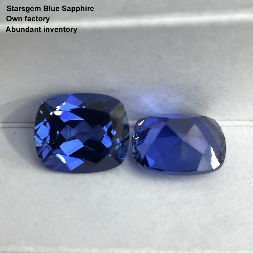 

Starsgem blue lab sapphire fancy color long cushion shape loose gemstone wholesales lab grown sapphire gemstone