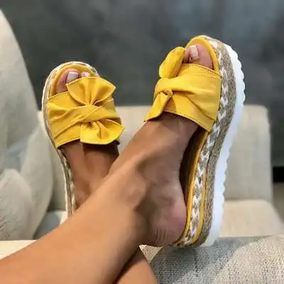 

5555 Women Casual Summer Solid Color Sandals Slide Plus Size Beach Wear Flat Bow Knot Slippers