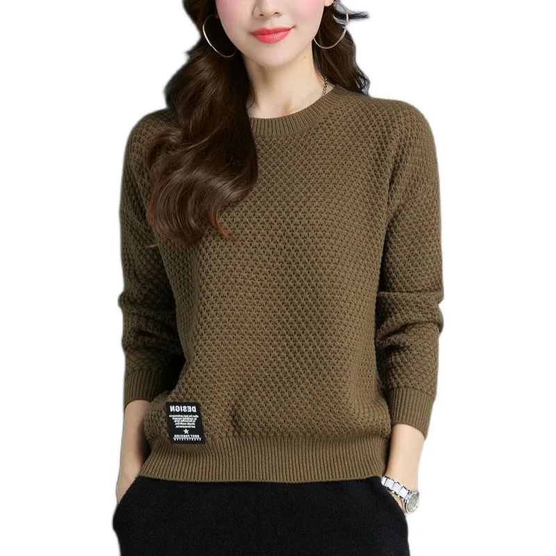 

Spring new arrival fashionable women crew neck hollow out loose fit solid color christmas sweater, Black
