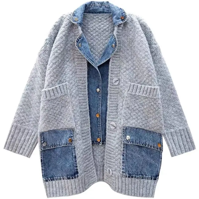 Wholesale 2026 Autumn New Slouchy Korean Edition Fake Two Piece Design Loose Knit Women's Sweater