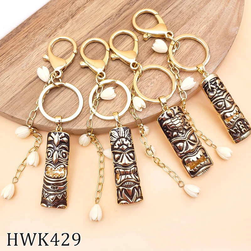 

Hawaiian Retro Resin Keychains Gold Plated Metal Tribe Keychain