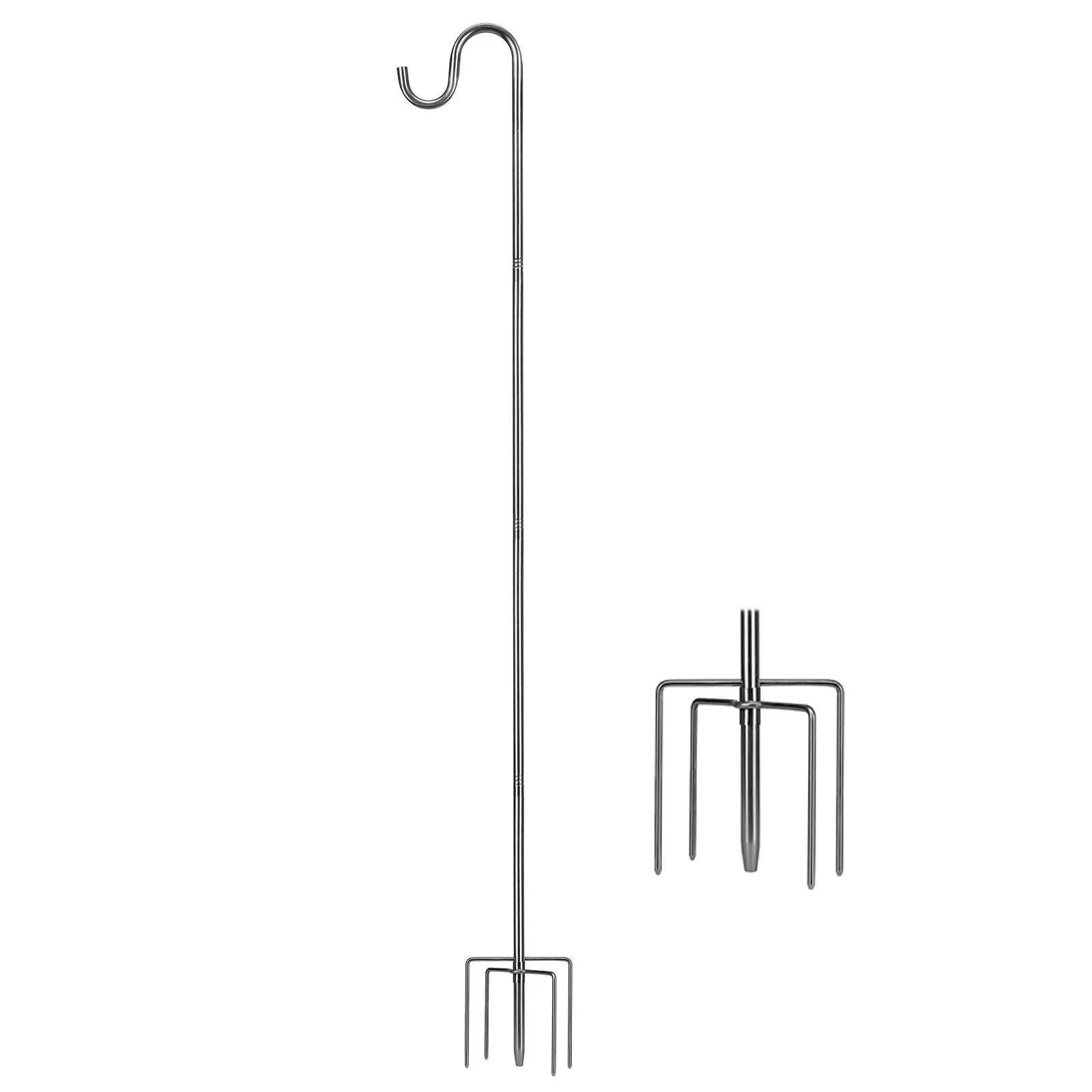 

ORR354 Shepherds Hook 46 Inch Sturdy Bird Feeder Pole 5/8 Inch Thick with 5 Prong Metal Hanger Hook for Outdoo, Silver