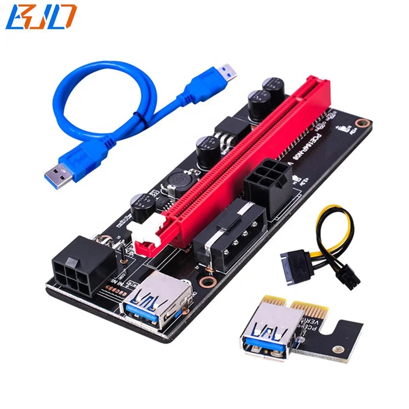 

009s plus pci-e pci express 1x to 16x graphics card riser card, 6pin 4pin gpu miner riser adapter with usb3.0 sata power cable, Black