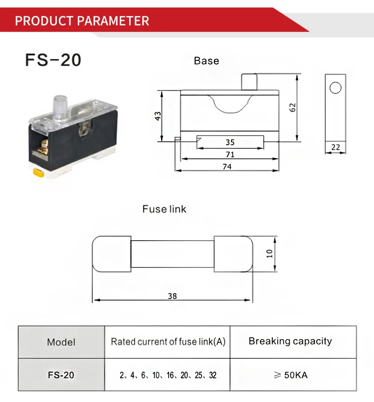 FS-20 Cut Out Fuse Holder with Indicator Fuse Link - Low Voltage Safety