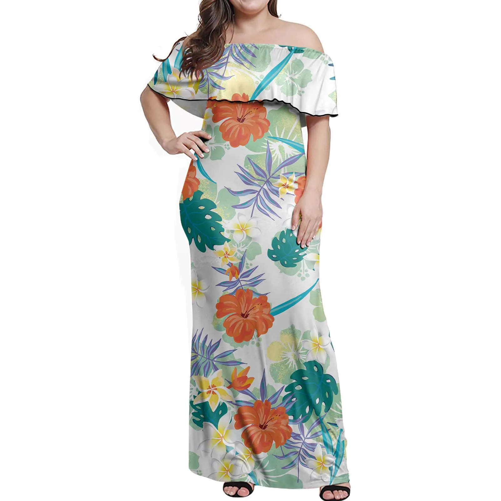 

Hawaii Floral Print Oversize New Arrivals Polynesian Custom Yellow Green Tribal Sexy Dresses Women Formal dresses Elegant dress, Customized color