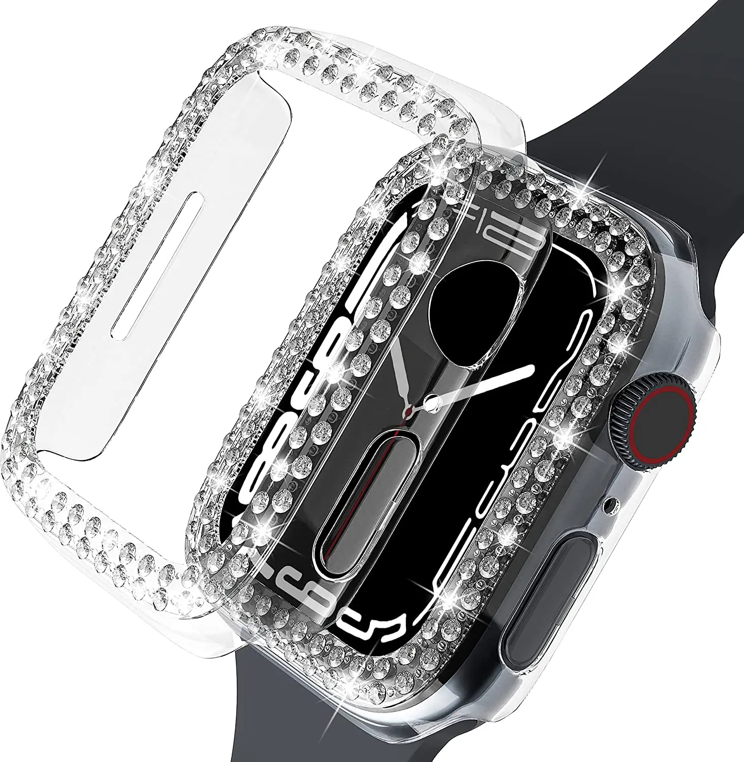 

New Arrival Girl Women Bling Diamond Rhinestones Hard PC Protective Cases Cover for Apple Watch Series 7 41mm 45mm, Clear,gold,rose gold,blue,green,red etc